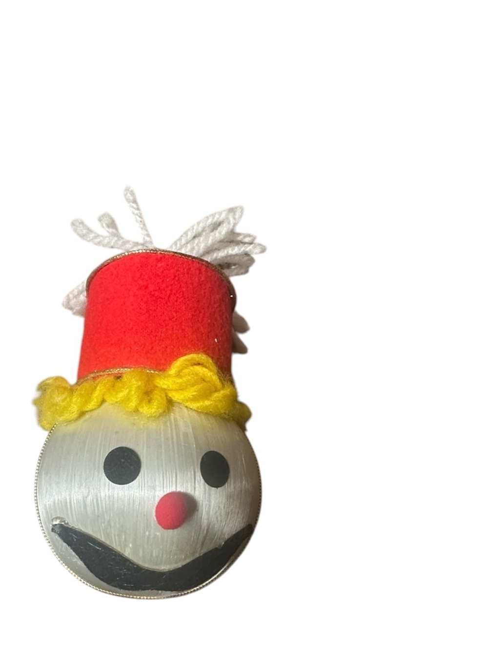 Vintage Christmas Snowman Red Hat Clown Face Ornament